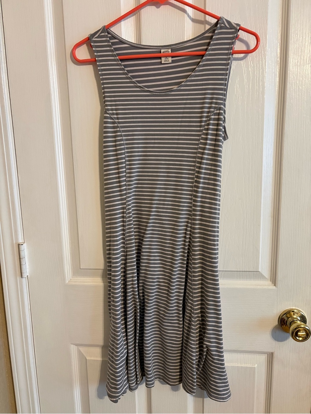 Women's Gray & White Striped Sleeveless Swing Dress